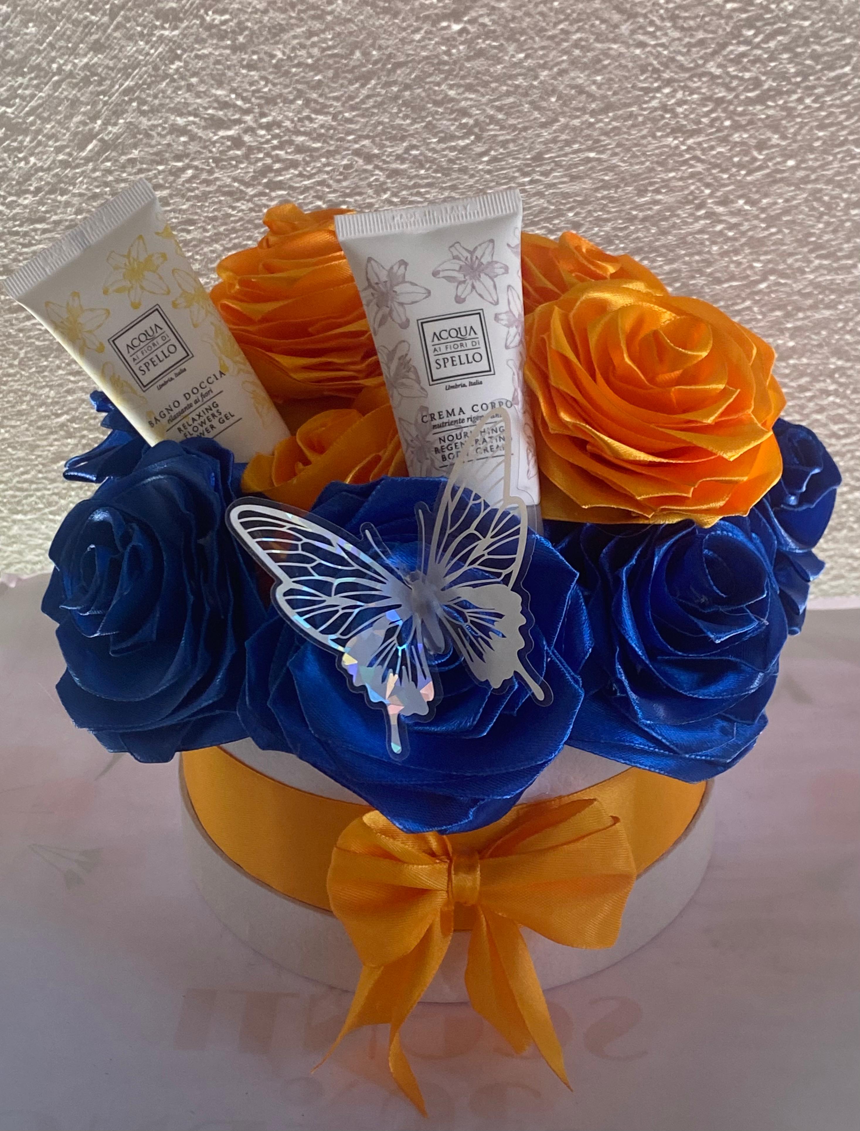 Cofanetto Regalo “Nonna Marta” – Fiori Blu & Arancioni